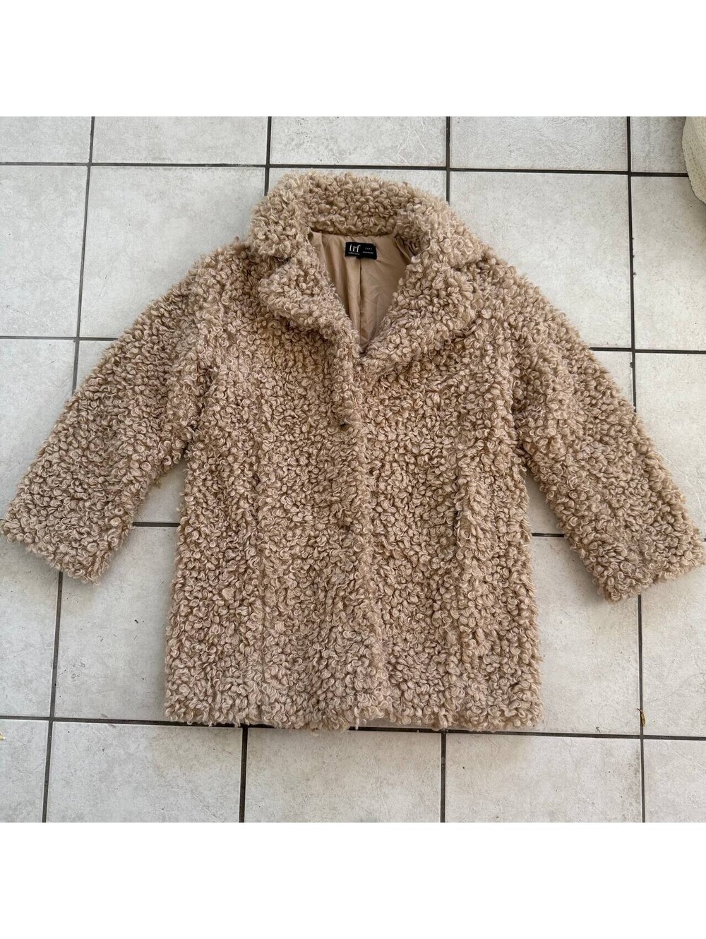 ZARA TRF Teddy Coat Faux Shearling Beige Curly Jacket Women’s S-M
